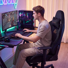 Lade das Bild in den Galerie-Viewer, Ergonomischer XXL-Gaming-Stuhl aus schwarzem Samt mit Massagefunktion und Fußstütze