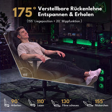 Lade das Bild in den Galerie-Viewer, Ergonomischer XXL-Gaming-Stuhl aus schwarzem Samt mit Massagefunktion und Fußstütze