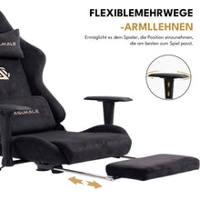 Lade das Bild in den Galerie-Viewer, Ergonomischer XXL-Gaming-Stuhl aus schwarzem Samt mit Massagefunktion und Fußstütze
