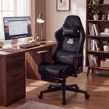 Lade das Bild in den Galerie-Viewer, Ergonomischer XXL-Gaming-Stuhl aus schwarzem Samt mit Massagefunktion und Fußstütze