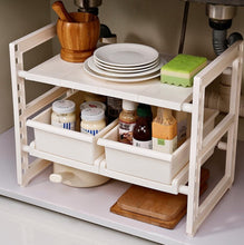 Lade das Bild in den Galerie-Viewer, CRELIV Küchenregal mit 2 Körben (ausziehbar, Höhenverstellung) für KÜCHE, Multifunktionales Küche Aufbewahrungsregal, Höhe und Breite nach Wunsch verstellbar, ideal für Unter des Spülbeckens