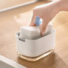 Lade das Bild in den Galerie-Viewer, CRELIV Spülmittelspender für Küche Aufbewahrung, 2-in-1 Dosierspender mit Schwammhalter (1-tlg), Einhand-Bedienung durch das ''DRÜCKEN & PUMPEN'' Design