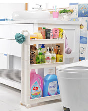 Lade das Bild in den Galerie-Viewer, CRELIV Regal für KÜCHE oder BADEZIMMER, Regalwagen mit 3 Etagen und 4 Haken, platzsparend Ordnungswagen