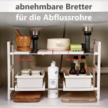 Lade das Bild in den Galerie-Viewer, CRELIV Küchenregal mit 2 Körben (ausziehbar, Höhenverstellung) für KÜCHE, Multifunktionales Küche Aufbewahrungsregal, Höhe und Breite nach Wunsch verstellbar, ideal für Unter des Spülbeckens