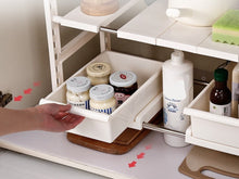 Lade das Bild in den Galerie-Viewer, CRELIV Küchenregal mit 2 Körben (ausziehbar, Höhenverstellung) für KÜCHE, Multifunktionales Küche Aufbewahrungsregal, Höhe und Breite nach Wunsch verstellbar, ideal für Unter des Spülbeckens