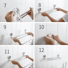 Lade das Bild in den Galerie-Viewer, CRELIV Handtuchhalter für BADEZIMMER oder KÜCHE, Doppelhandtuchhalter mit 2 Haken, 2 Edelstahl Stange von 48,5cm, OHNE Bohren