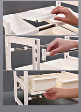 Lade das Bild in den Galerie-Viewer, CRELIV Küchenregal mit 2 Körben (ausziehbar, Höhenverstellung) für KÜCHE, Multifunktionales Küche Aufbewahrungsregal, Höhe und Breite nach Wunsch verstellbar, ideal für Unter des Spülbeckens