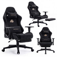 Lade das Bild in den Galerie-Viewer, Ergonomischer XXL-Gaming-Stuhl aus schwarzem Samt mit Massagefunktion und Fußstütze

