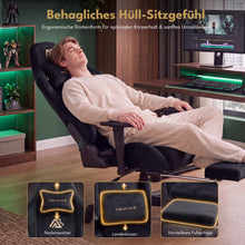 Lade das Bild in den Galerie-Viewer, Ergonomischer XXL-Gaming-Stuhl aus schwarzem Samt mit Massagefunktion und Fußstütze
